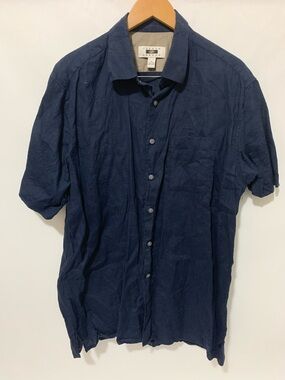 Joseph Abboud Navy Short-Sleeve Button-Down Casual Shirt 100% Linen